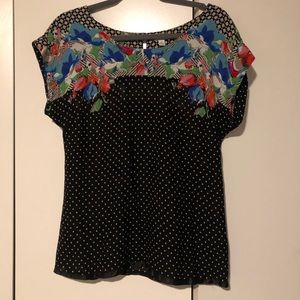 Odille by Anthropologie floral polka dot boho top